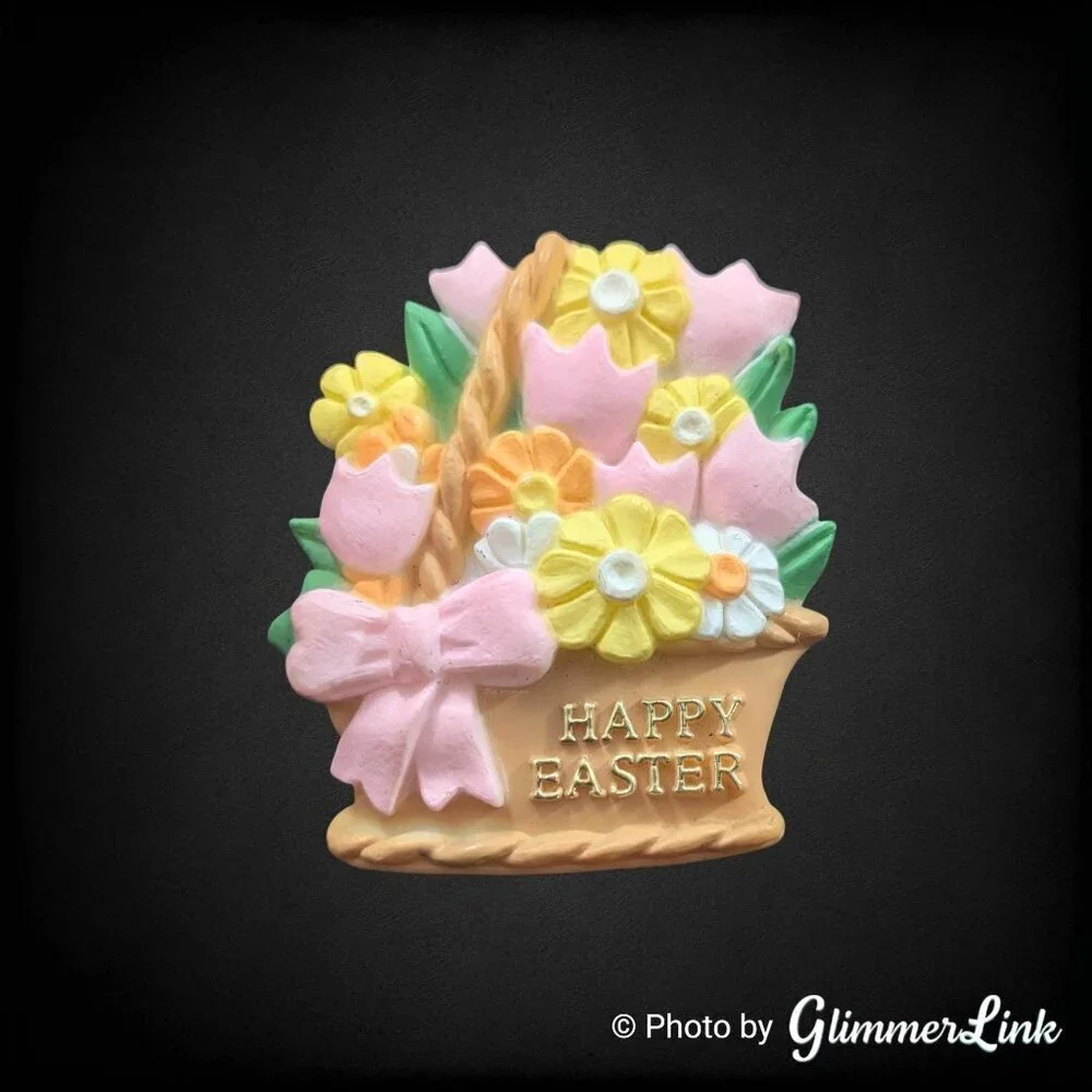 Vintage American Greetings Happy Easter Basket Flowers Brooch